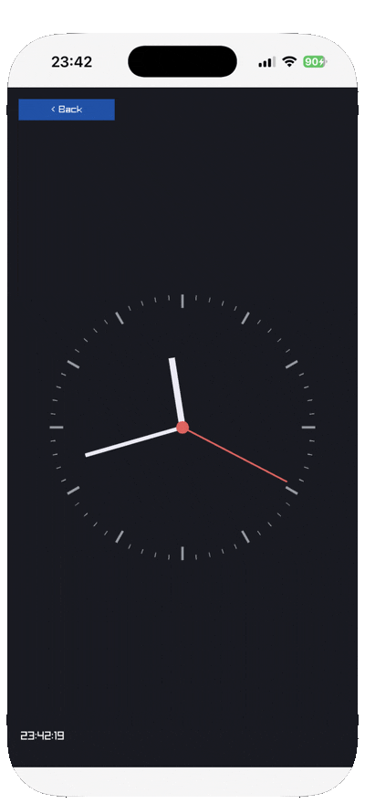 An analog clock face with bezel, sixty ticks and three sweeping hands
