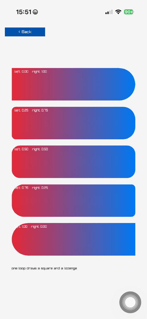 Five bars with different rounding on each end, each filled with a gradient