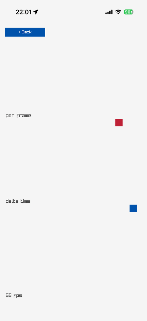 Two small boxes, one moved per frame and one by delta time, already apart
