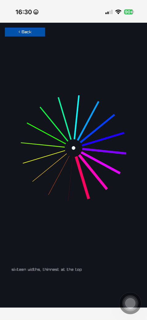 Sixteen coloured spokes, each a different thickness