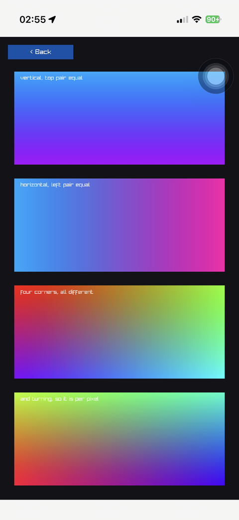 Four gradient bands, vertical, horizontal, four-corner and turning