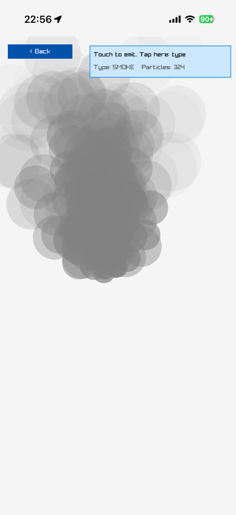 A plume of grey smoke rising from a finger, 324 particles