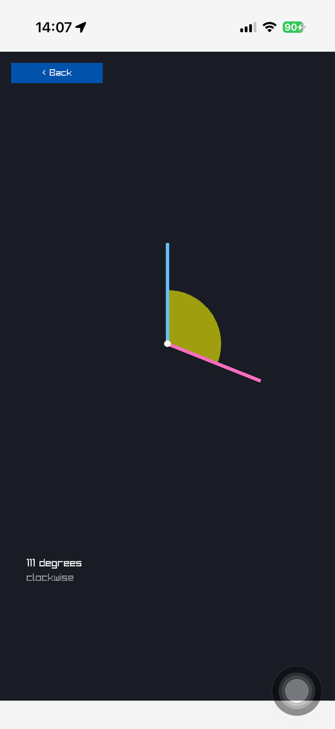 Two arms from one origin with the signed angle between them filled