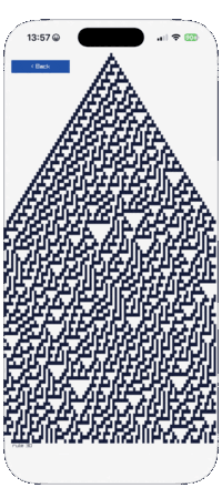 Elementary cellular automata scrolling down the screen