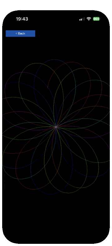 A hypotrochoid drawing itself in rainbow lines