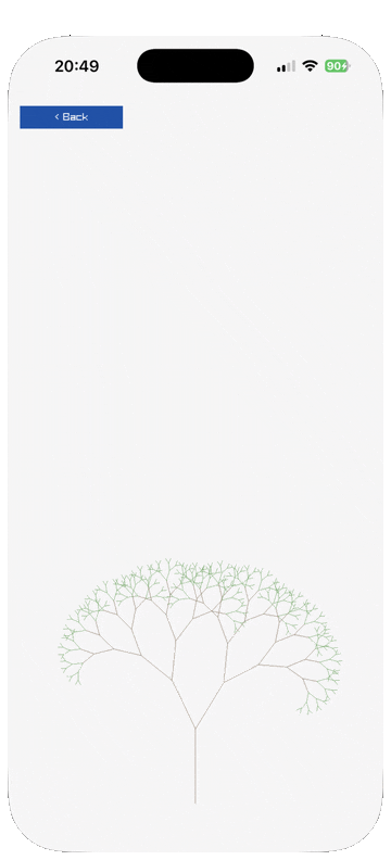 A binary fractal tree swaying